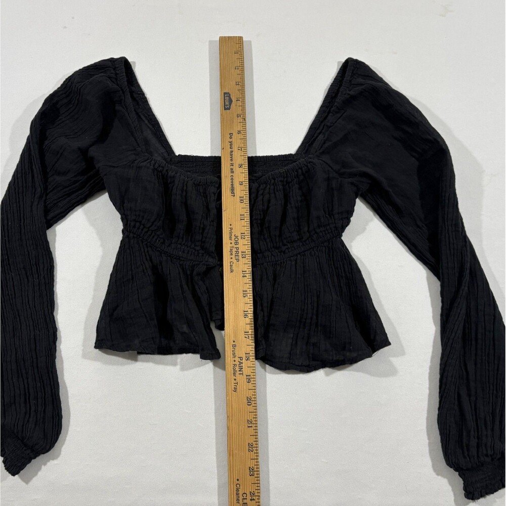 Free People Black Smocked Long Sleeve Cottage Core Goth Blouse Gauzy Top Sz S - Picture 4 of 13